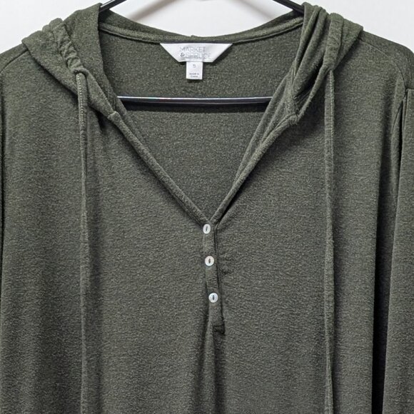 Market & Spruce 'Salvatrice' Hooded Henley Roll Tab Knit Top in Olive - Picture 8 of 13